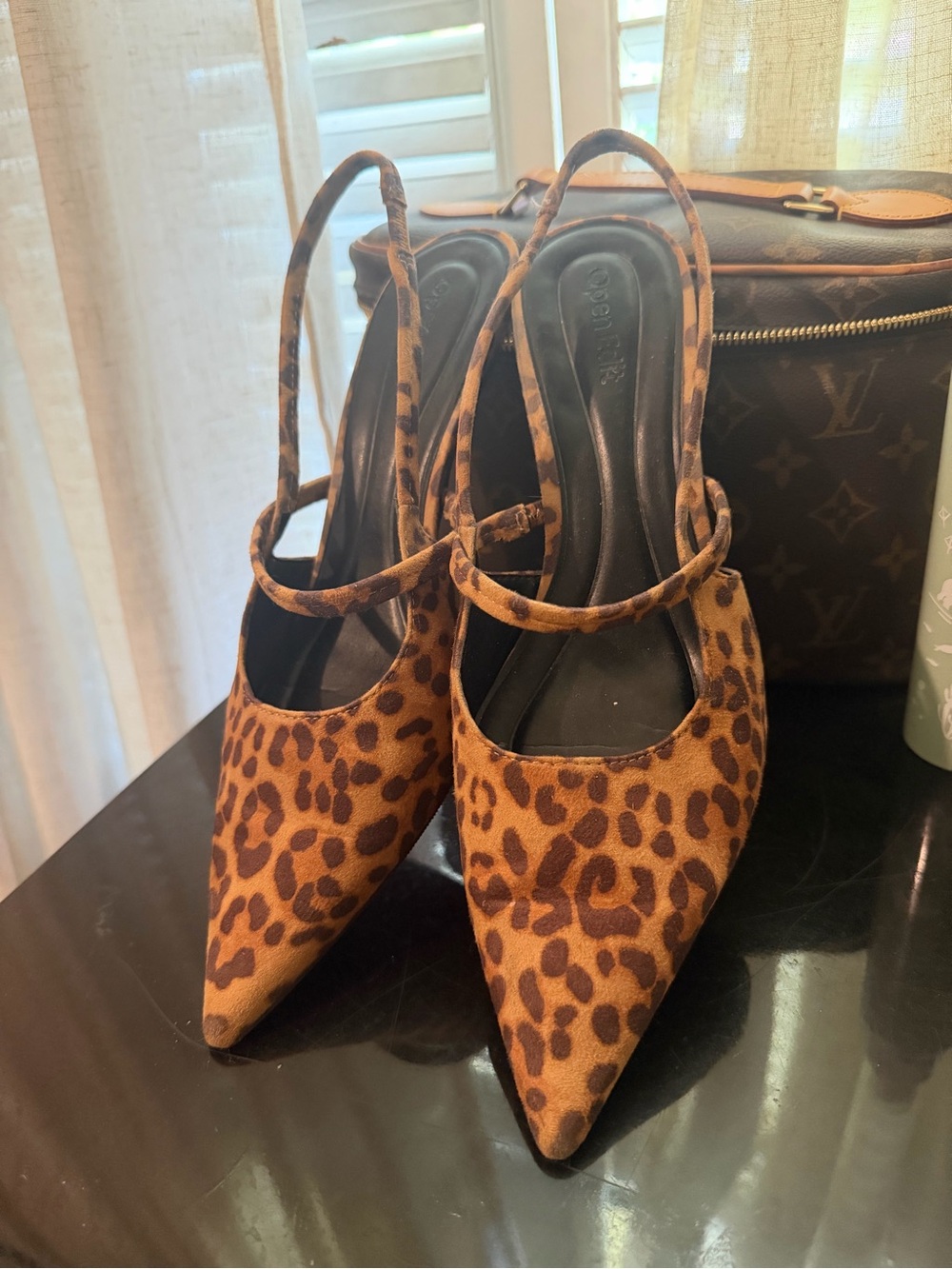 Open Edit Sophia Pointed Toe Slingback Pump in Tan Leopard